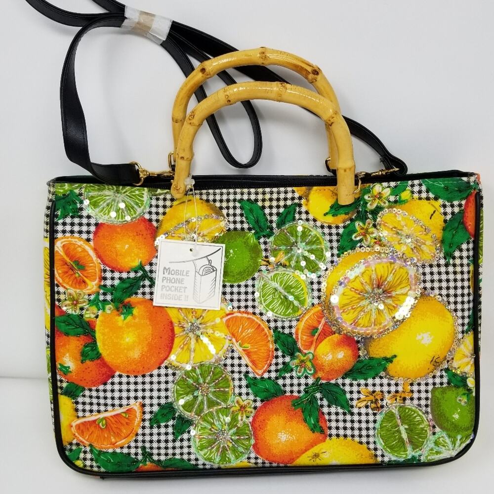 New Citrus Sequin Bamboo Shoulder Bag Handbag Colorful‎ Tropical Style Purse